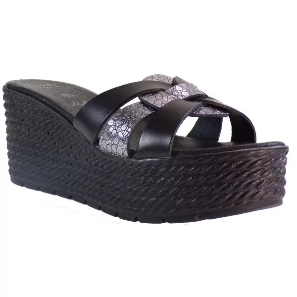 Alessandra Paggioti Γυναικείες Πλατφόρμες Παντόφλες 47661 Μαύρο Δέρμα