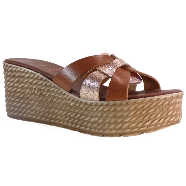 Alessandra Paggioti Γυναικείες Πλατφόρμες Παντόφλες 47661 Ταμπά Δέρμα