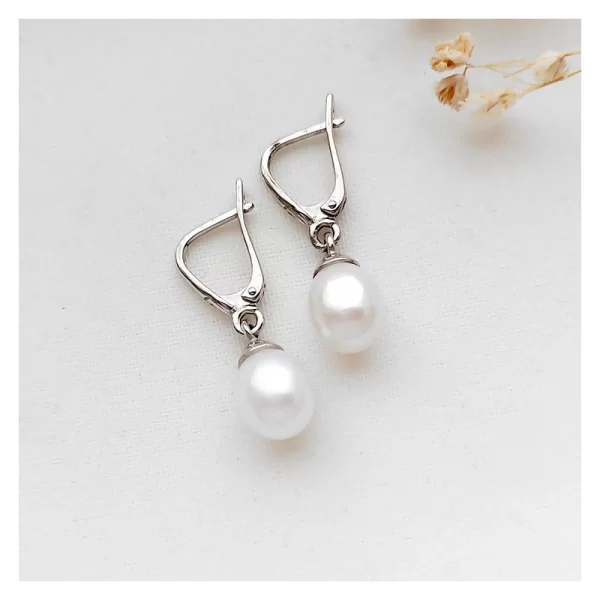 Σκουλαρίκια σταγόνα με πέρλες ασημένια SK134