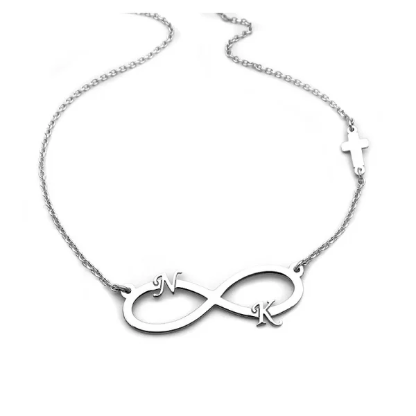 Κολιέ με άπειρο και αρχικά Ν και Κ ασημένιο MO120