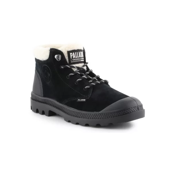 Palladium Pampa Lo Wt Δερμάτινα Γυναικεία Μποτάκια με Γούνα Μαύρα 96467-008-M