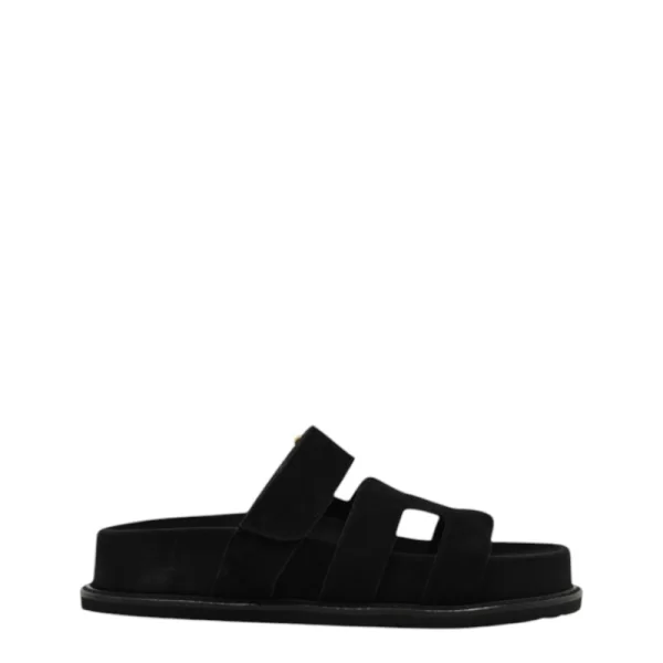 Γυναικείες παντόφλες KOMIS&KOMIS E606 μαύρο δέρμα καστόρ