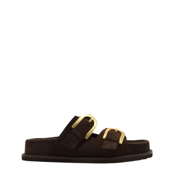 Γυναικείες παντόφλες KOMIS&KOMIS E603 καφέ δέρμα καστόρ