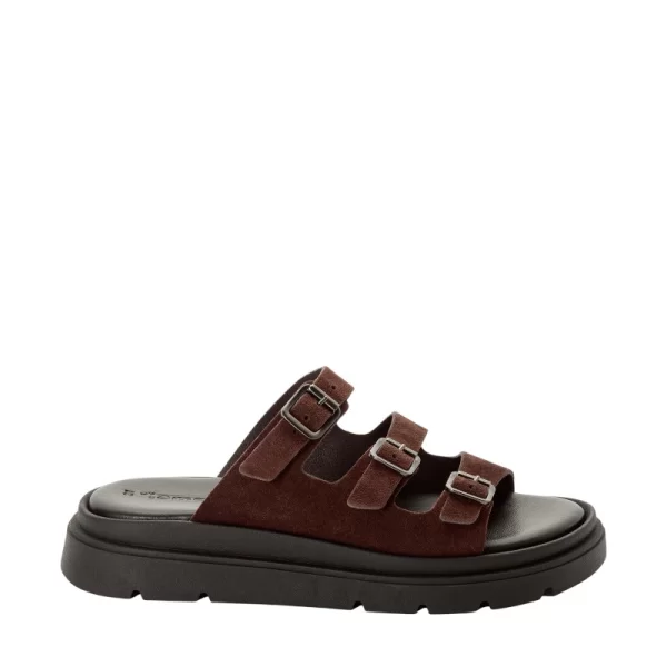 Γυναικείες παντόφλες/flatforms Tamaris 1-27217-46 304 καφέ δέρμα καστόρ