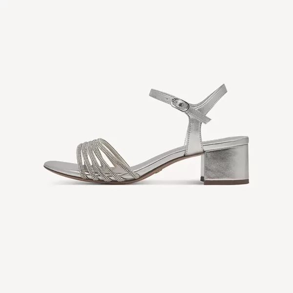 Tamaris γυναικεία σανδάλια με στρας και χοντρό τακούνι - 1-28248-44 Ασημί