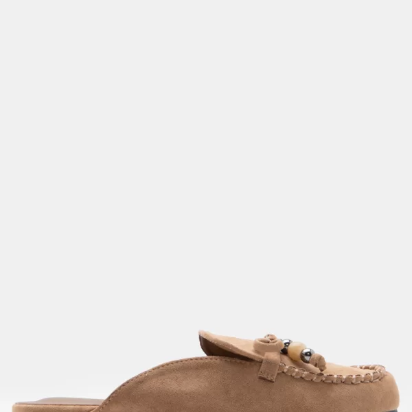 Mules Loafers με Διακοσμητικό Φιόγκο & Χάντρες - Κάμελ