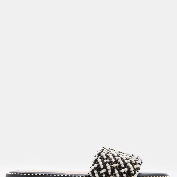 Flat Σανδάλια με Διακοσμητικές Χάντρες & Τρούκς - Μαύρο