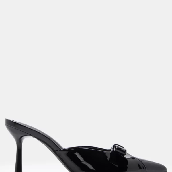 Mules Μυτερά με Διακοσμητικό Φιόγκο - Μαύρο-Λουστρίνι