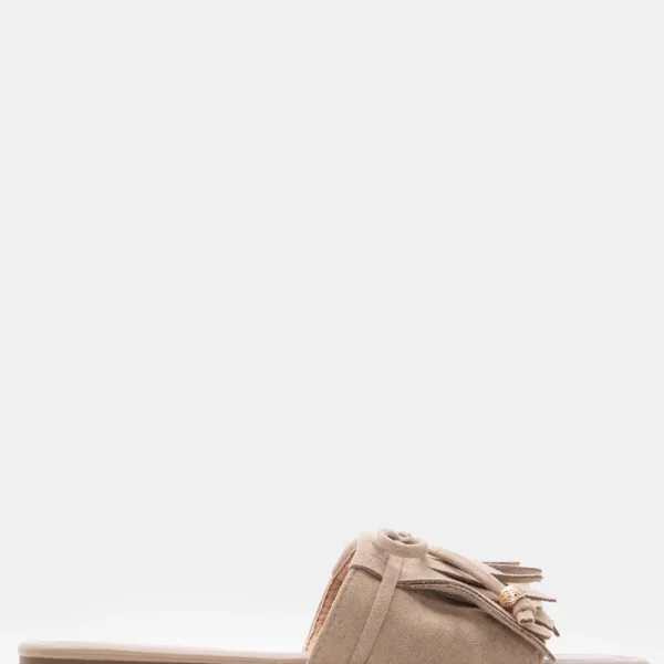 Flat Σανδάλια με Κρόσσια & Φιόγκο - Μπεζ-Σκούρο