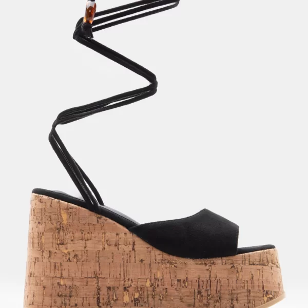 Πλατφόρμες Lace Up με Διακοσμητικές Χάντρες - Μαύρο