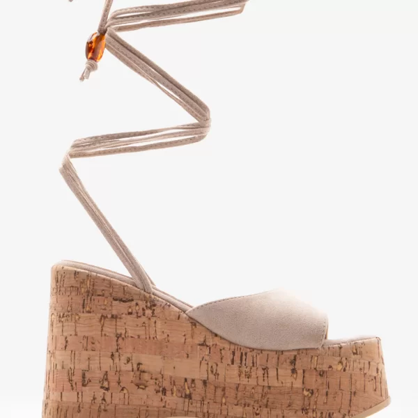 Πλατφόρμες Lace Up με Διακοσμητικές Χάντρες - Μπεζ