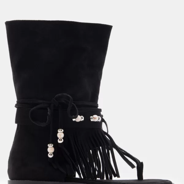 Flat Σανδάλια με Κρόσσια & Φερμουάρ - Μαύρο