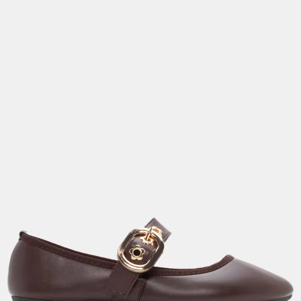 Μπαλαρίνες με Λουράκι & Μεταλλικές Λεπτομέρειες - Καφέ Σκούρο