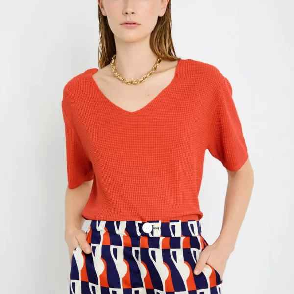 Skatie Γυναικείο Top Πλεκτό Με Υφή Και V Λαιμόκοψη