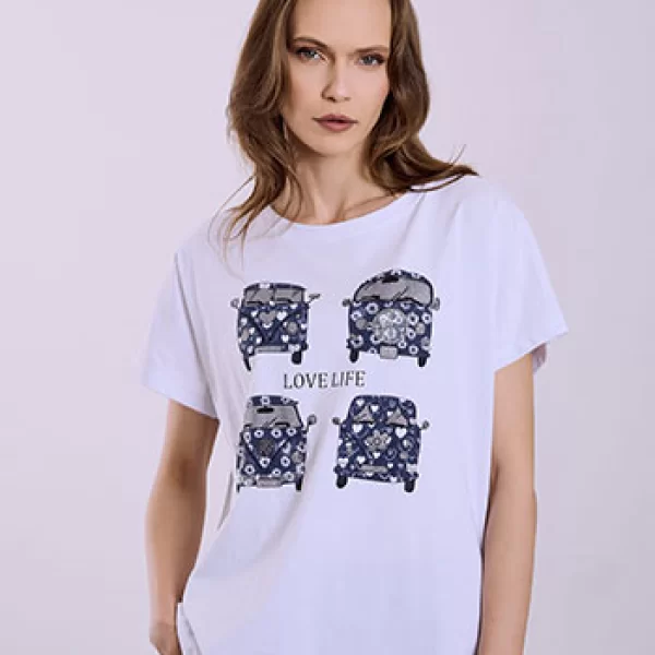 T-shirt ασύμμετρο με στάμπα μεταλλιζέ SQ7561.4478+4