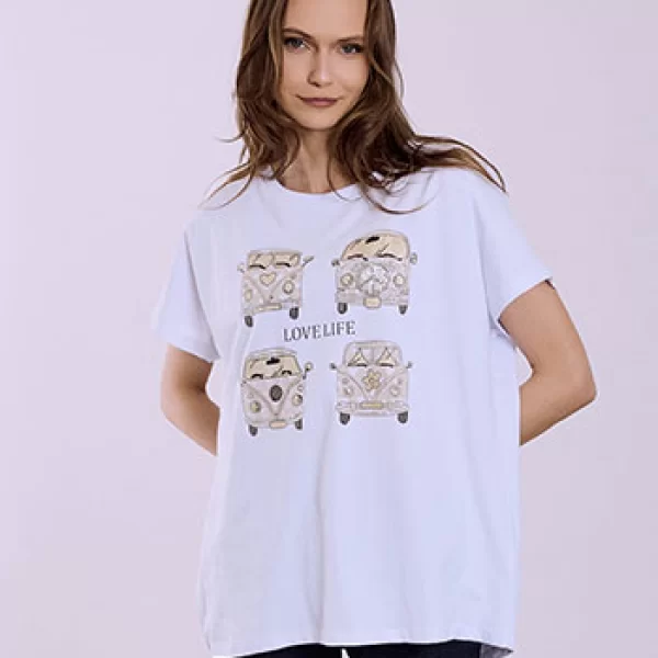 T-shirt ασύμμετρο με στάμπα μεταλλιζέ SQ7561.4478+3