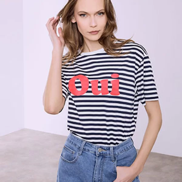 T-shirt ριγέ με στάμπα SQ7561.4859+5