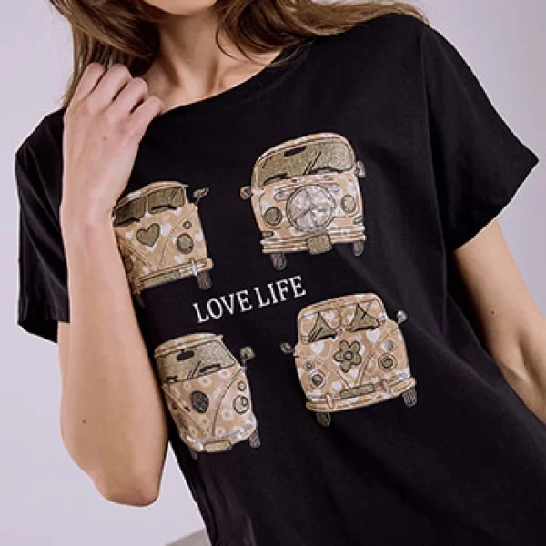 T-shirt ασύμμετρο με στάμπα μεταλλιζέ SQ7561.4478+1