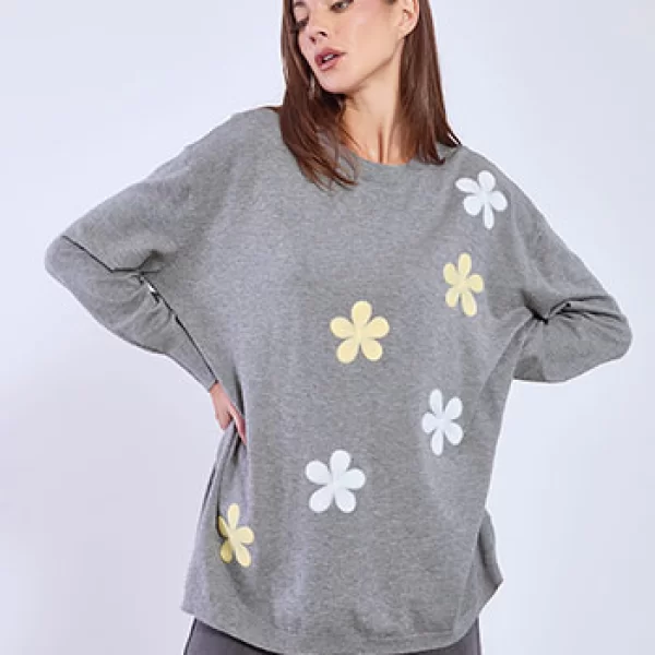 Πουλόβερ μακρύ με ανάγλυφα λουλούδια WT7642.4285+2