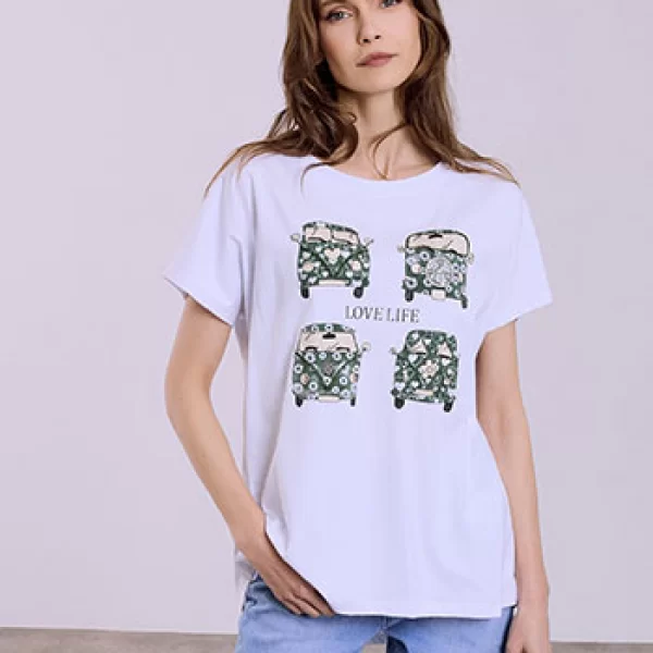 T-shirt ασύμμετρο με στάμπα μεταλλιζέ SQ7561.4478+5