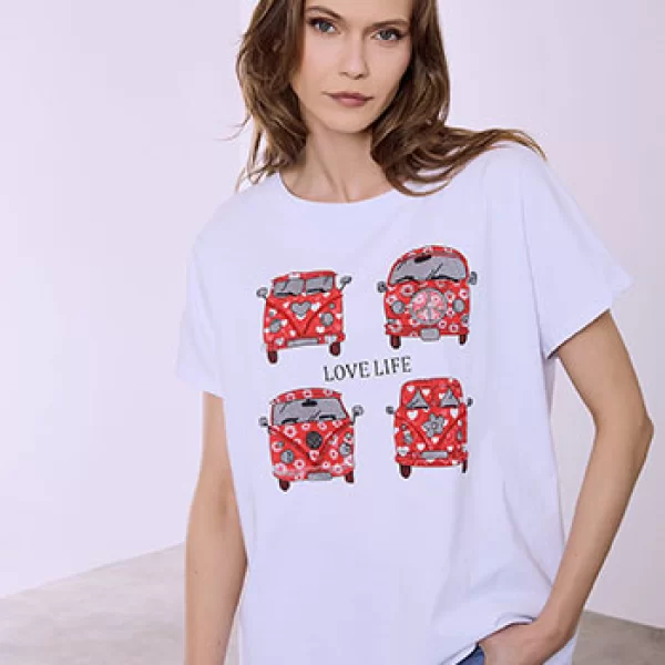 T-shirt ασύμμετρο με στάμπα μεταλλιζέ SQ7561.4478+2