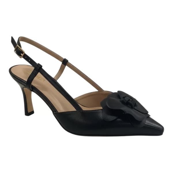 MOURTZI Γυναικεία Δερμάτινα Παπούτσια SLINGBACK Γόβες 75/71614 Μαύρο Δέρμα