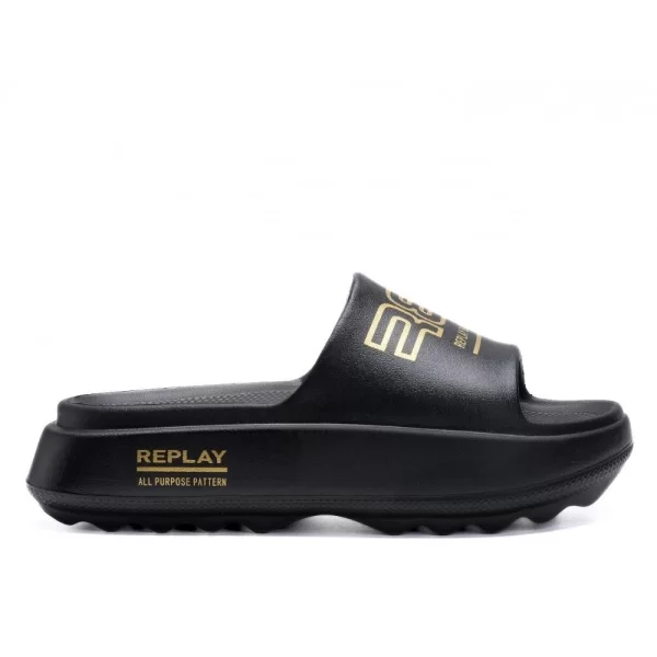 REPLAY ΓΥΝΑΙΚΕΙΟ ΣΑΝΔΑΛΙ BRIXY PRINT GWF6O .002.C0001S 2437 BLACK PLATINO