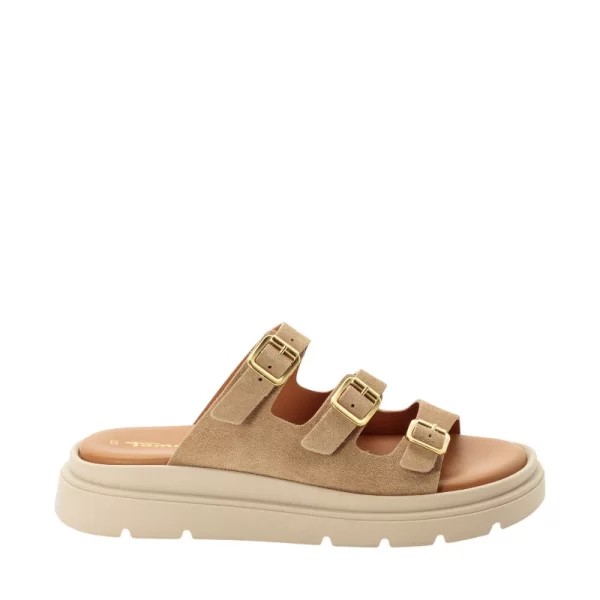 Γυναικείες παντόφλες/flatforms Tamaris 1-27217-46 400 μπεζ δέρμα καστόρ