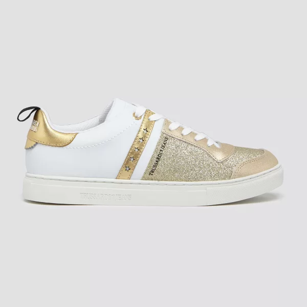 Trussardi Jeans γυναικεία δερμάτινα sneakers με glitter - 79A00253-9Y099999 Χρυσό