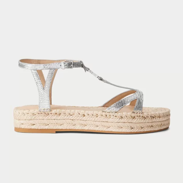 Lauren Ralph Lauren γυναικείες εσπαντρίγιες με δερμάτινα μεταλλιζέ λουράκια - 802935580001 Ασημί