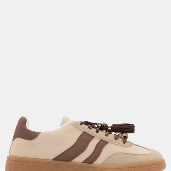 Sneakers με Διακοσμητικές Χάντρες - Μπεζ-Σκούρο