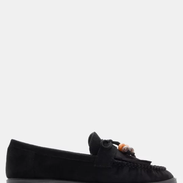 Μοκασίνια με Διακοσμητικά Κρόσσια & Χάντρες - Μαύρο