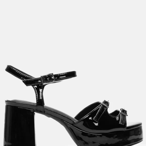 Πέδιλα με Διπλές Τόκες & Μπαρέτα - Μαύρο-Λουστρίνι