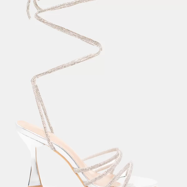 Πέδιλα Lace Up με Strass - Ασημί