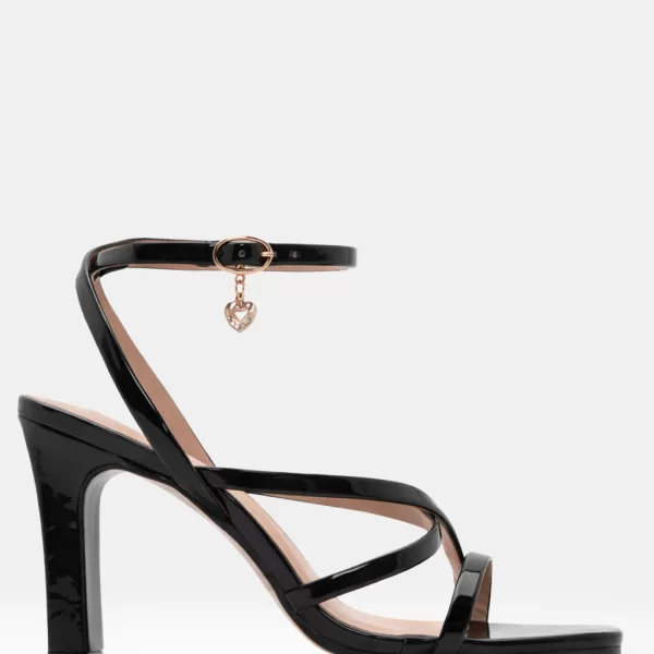 LUIGI DESIGN - Πέδιλα με Λουράκια & Χιαστί Μπαρέτα - Μαύρο-Λουστρίνι