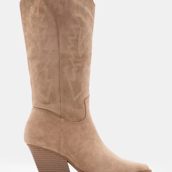 Μπότες Cowboy Μυτερές με Κέντημα - Μπεζ-Σκούρο