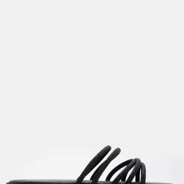 LUIGI DESIGN - Flat Σανδάλια με Πολλαπλά Λουράκια από Strass - Μαύρο