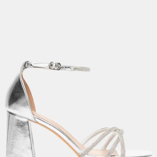Πέδιλα με Μπαρέτα & Strass - Ασημί