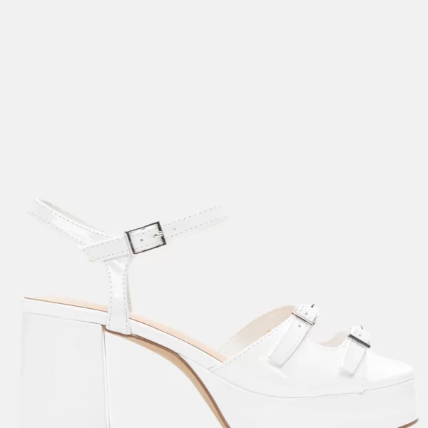 Πέδιλα με Διπλές Τόκες & Μπαρέτα - Λευκό-Λουστρίνι