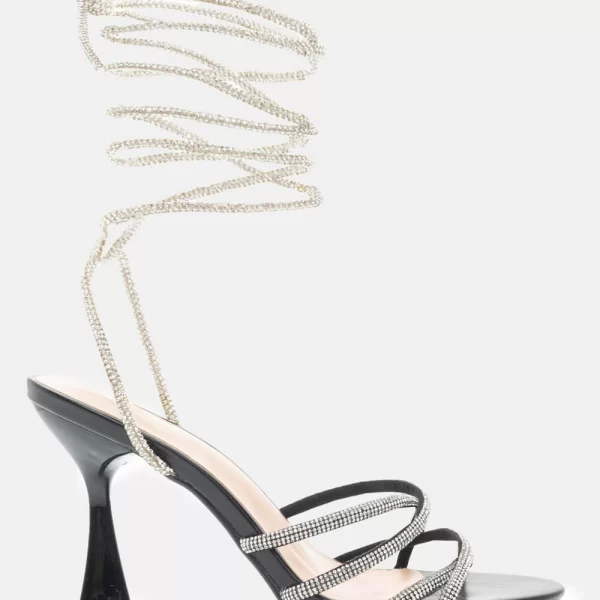 Πέδιλα Lace Up με Strass - Μαύρο