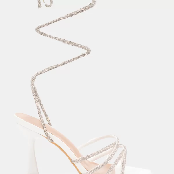 Πέδιλα Lace Up με Strass - Λευκό