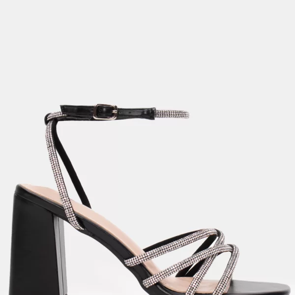 Πέδιλα με Πολλαπλά Λουράκια Από Strass - Μαύρο
