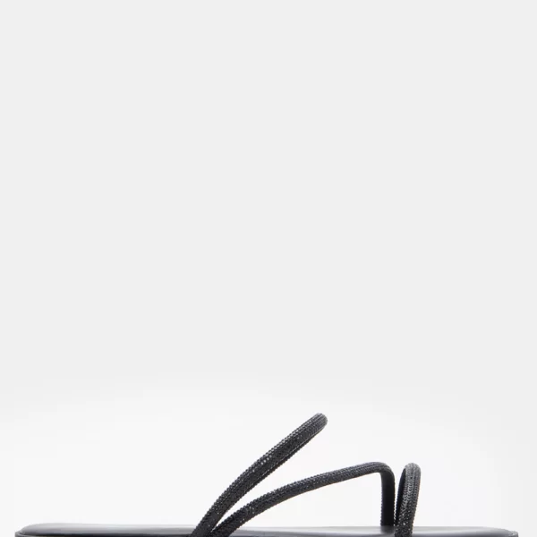 LUIGI DESIGN - Flat Σανδάλια με Λουράκια από Strass - Μαύρο