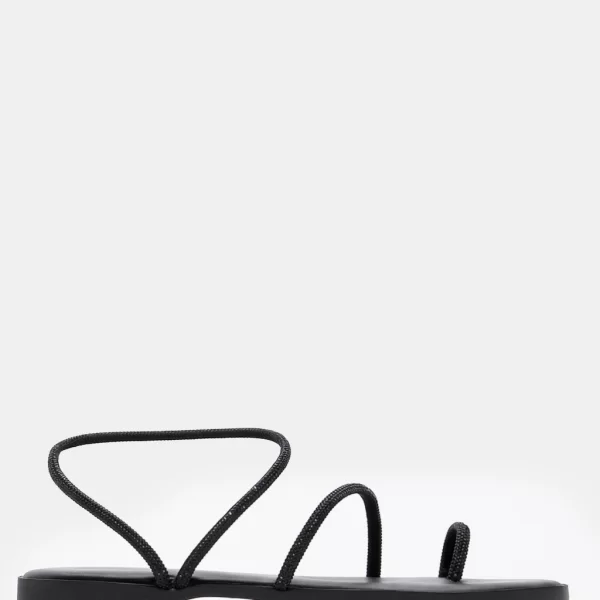 LUIGI DESIGN - Flat Σανδάλια με Λουράκια από Strass - Μαύρο