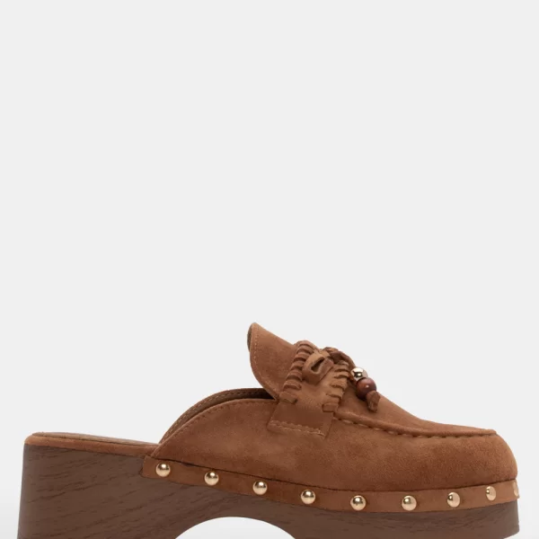 Clogs Σαμπό με Διακοσμητικό Φιόγκο & Χάντρες - Κάμελ