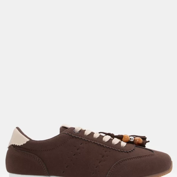 Sneakers με Διακοσμητικές Χάντρες - Καφέ Σκούρο