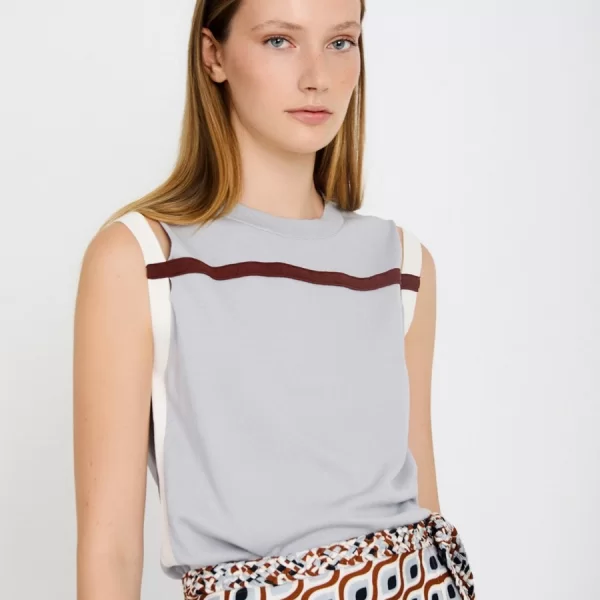 Skatie Γυναικείο Τοπ Πλεκτό Slightly Fitted Με Contrast Λεπτομέρειες Και Ribbed Τελειώματα