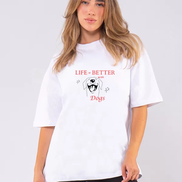 C1158 | Better With Dogs - Oversized Άσπρο C1158