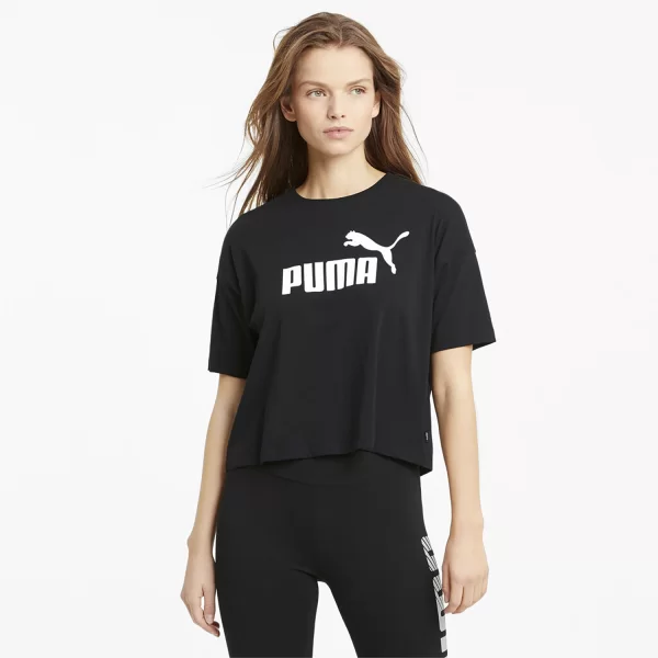 PUMA ESSENTIALS LOGO CROPPED T-SHIRT ΜΑΥΡΟ