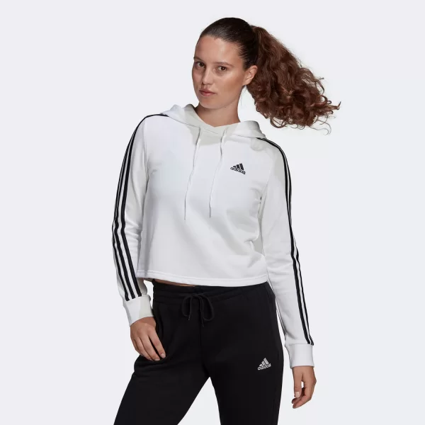 ESSENTIALS 3-STRIPES CROPPED HOODIE ΑΣΠΡΟ